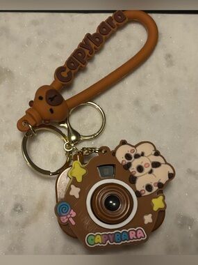 Capybara Brown Camera Keychain Wristlet